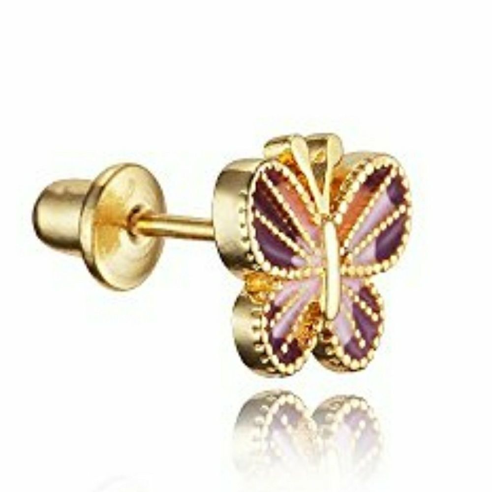 14k gold plated Butterfly Earrings girls kids! - Picture 3 of 6